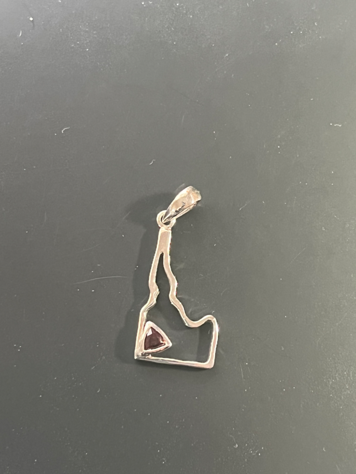 Garnet Sterling Silver Shaped Like Idaho Pendant January Birthstone Made In USA