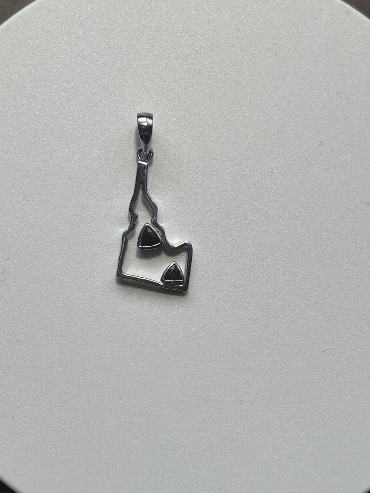 Sterling Silver Pendant Map of Idaho Garnet Gem January Birthstone Made In USA