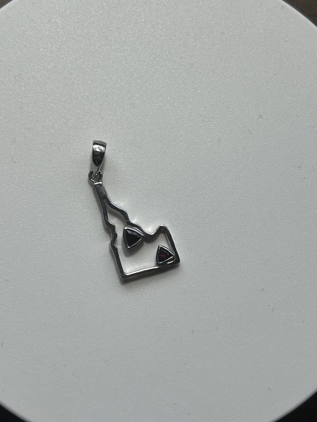 Sterling Silver Pendant Map of Idaho Garnet Gem January Birthstone Made In USA