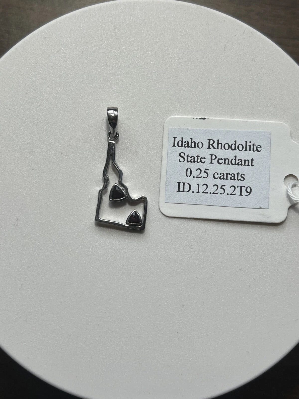 Sterling Silver Pendant Map of Idaho Garnet Gem January Birthstone Made In USA