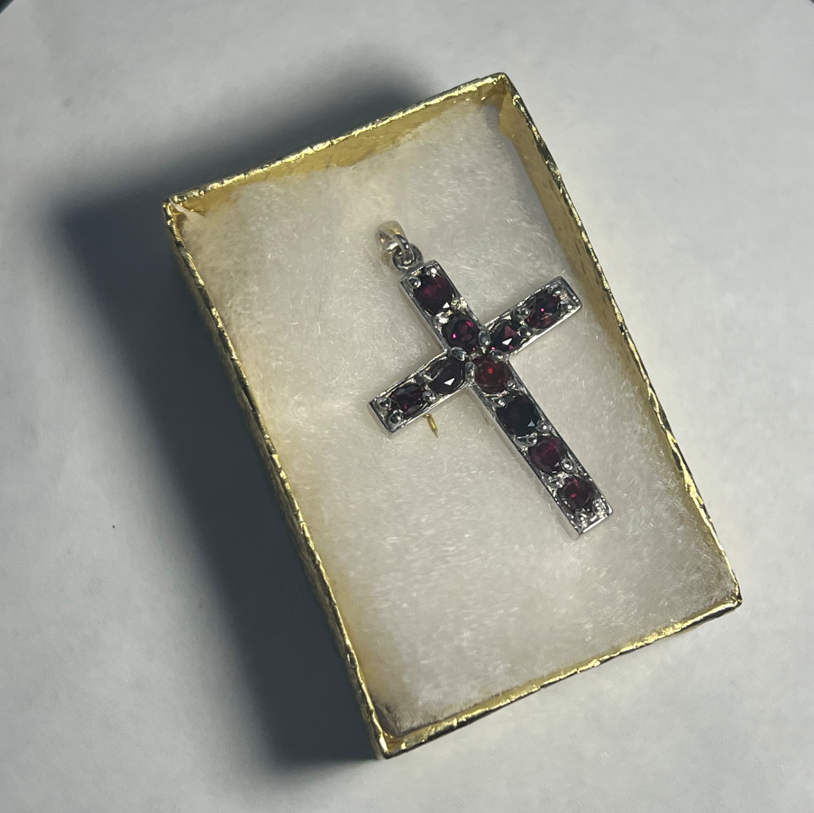 Idaho Rhodolite Garnet Cross Pendant Handmade Crucifix Nevada Sterling Silver