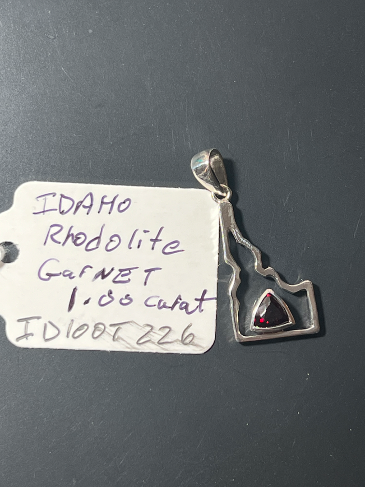 Idaho Rhodolite Triangular Garnet Sterling Silver Pendant Idaho-Shaped Handmade