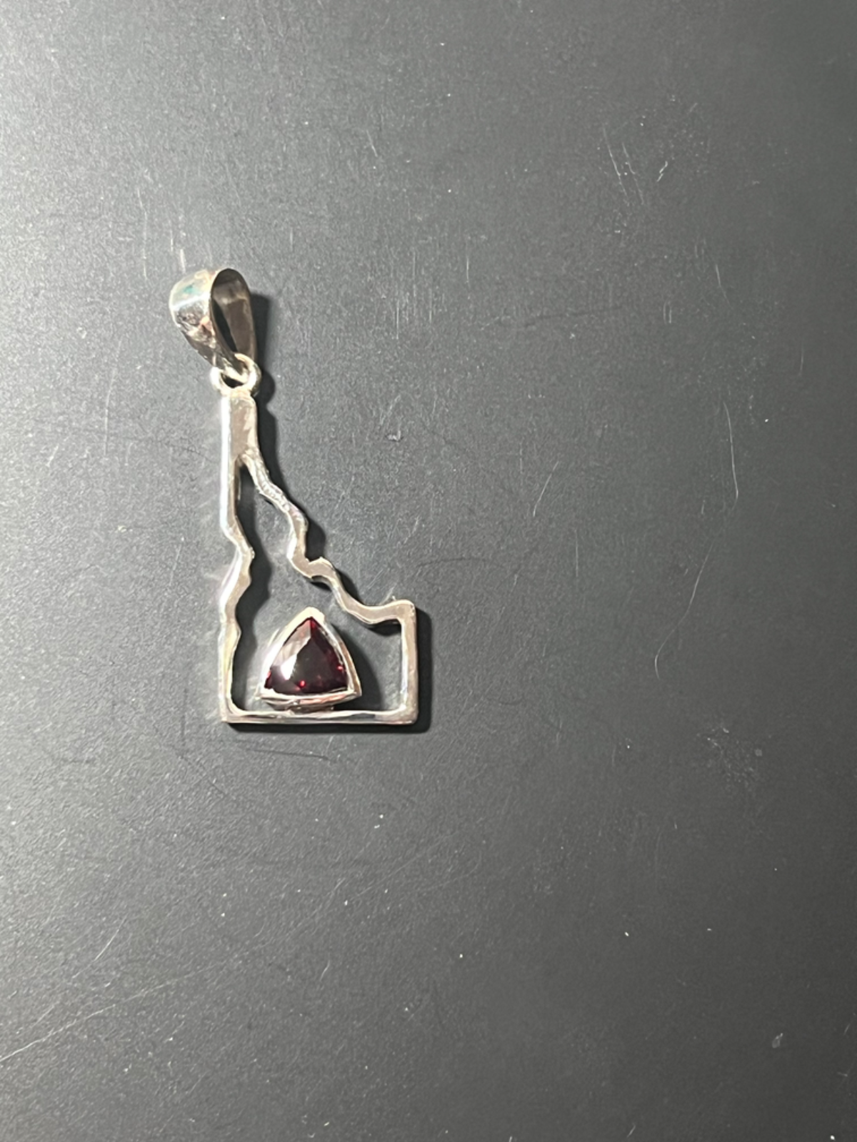 Idaho Rhodolite Triangular Garnet Sterling Silver Pendant Idaho-Shaped Handmade