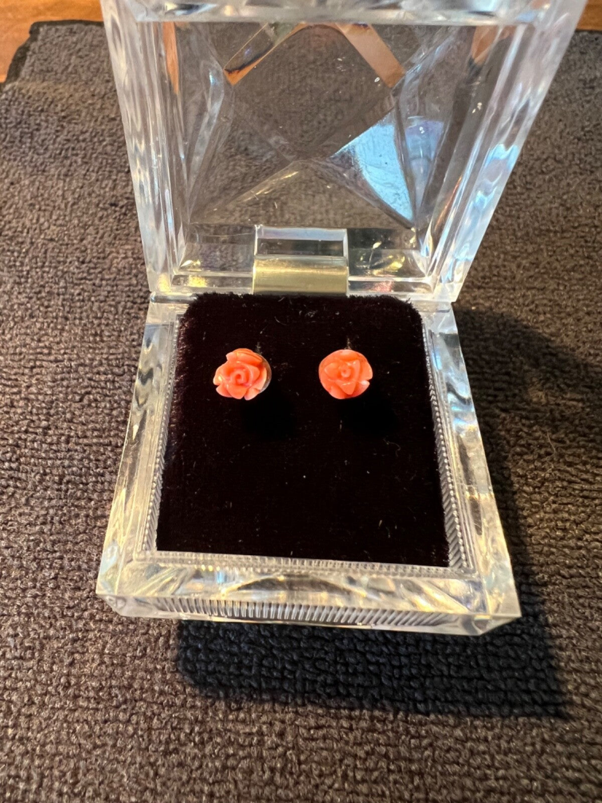 Natural Coral Carved Flowers Mounted On Sterling Silver Posts