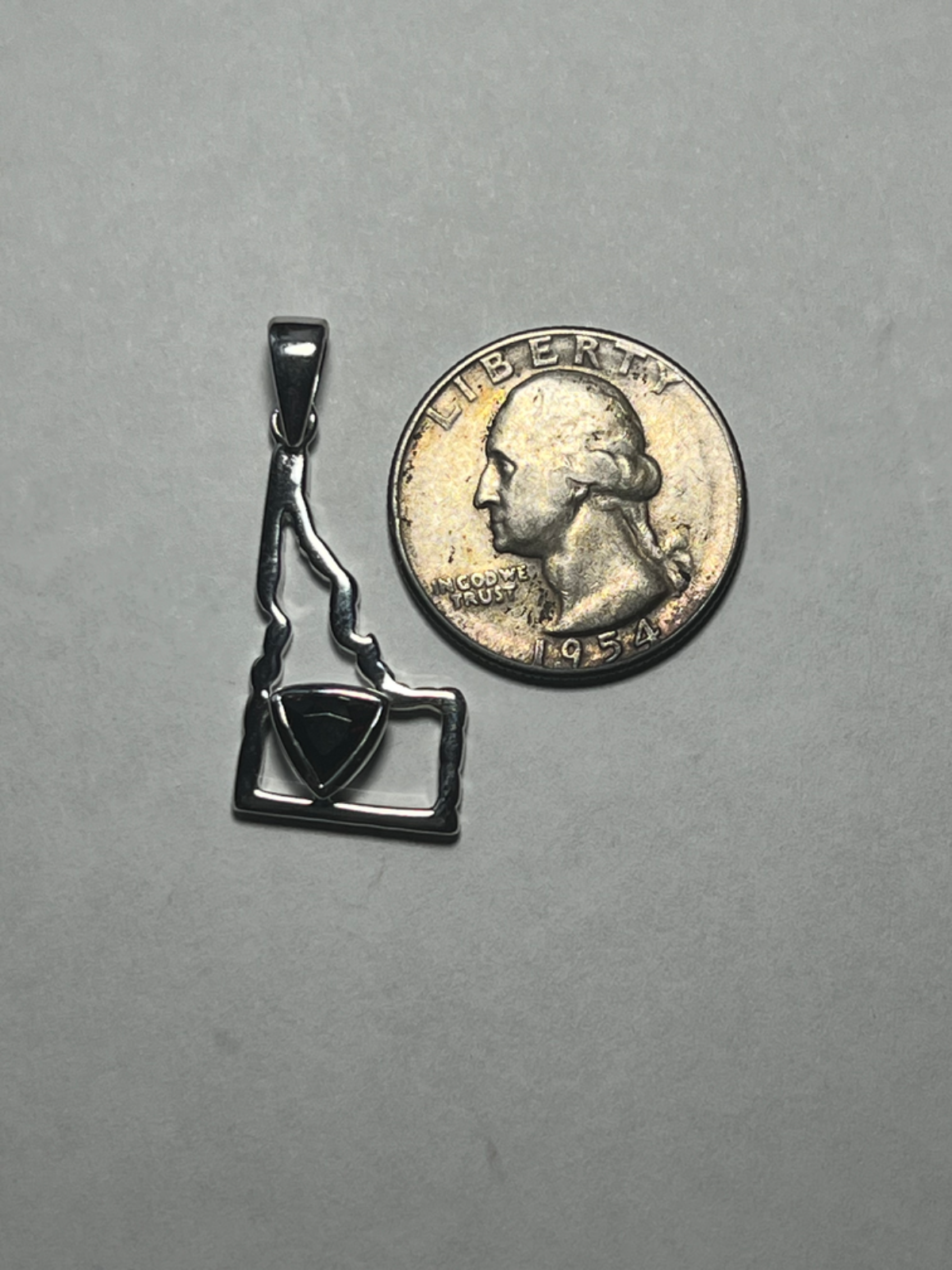 Idaho Rhodolite Triangular Garnet Sterling Silver Pendant Idaho-Shaped Handmade