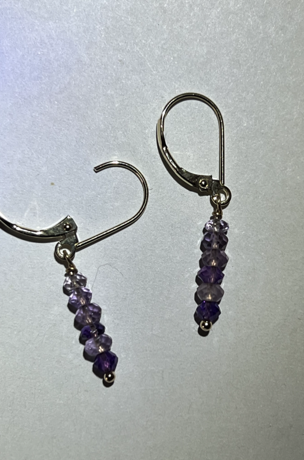 Stunning 14 Kt Yellow Gold Earrings Amethyst Faceted Beads Dangle Cute Kidney