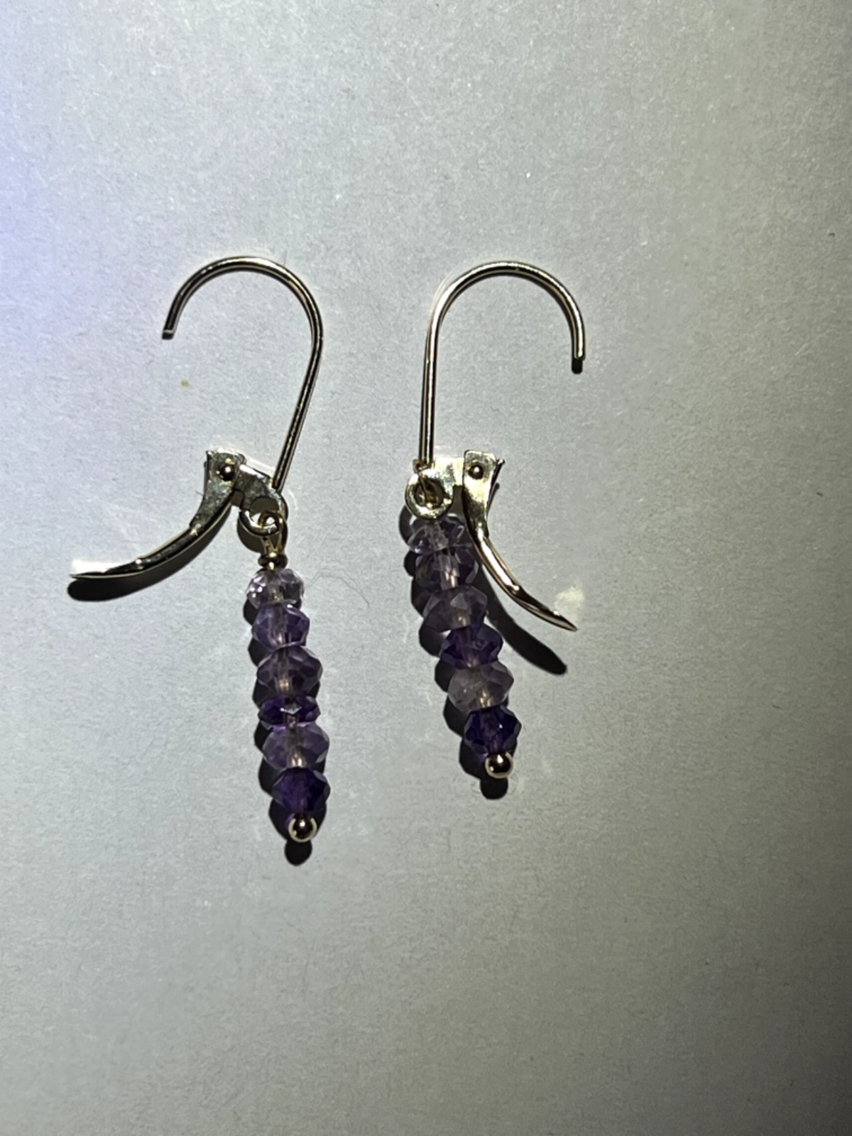 Stunning 14 Kt Yellow Gold Earrings Amethyst Faceted Beads Dangle Cute Kidney