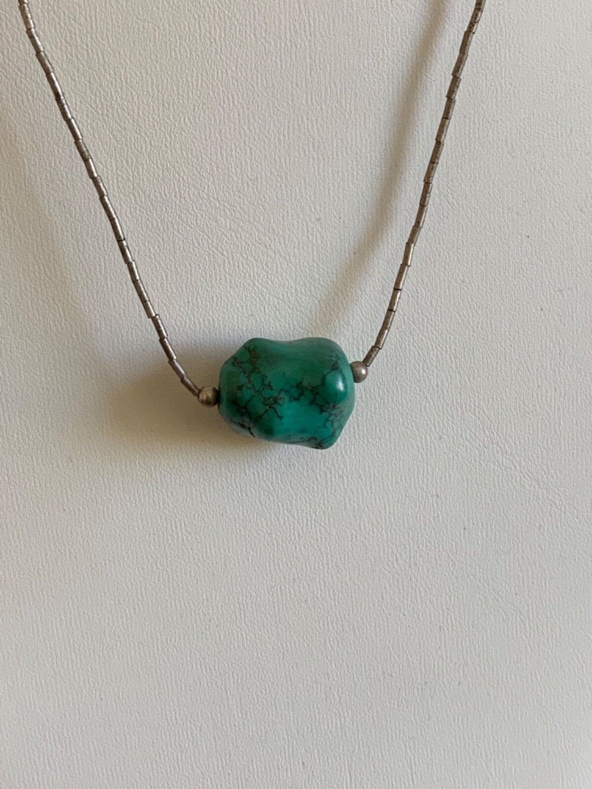 Sterling Silver Turquoise Nugget Southwestern Style 1970’s Necklace 18”