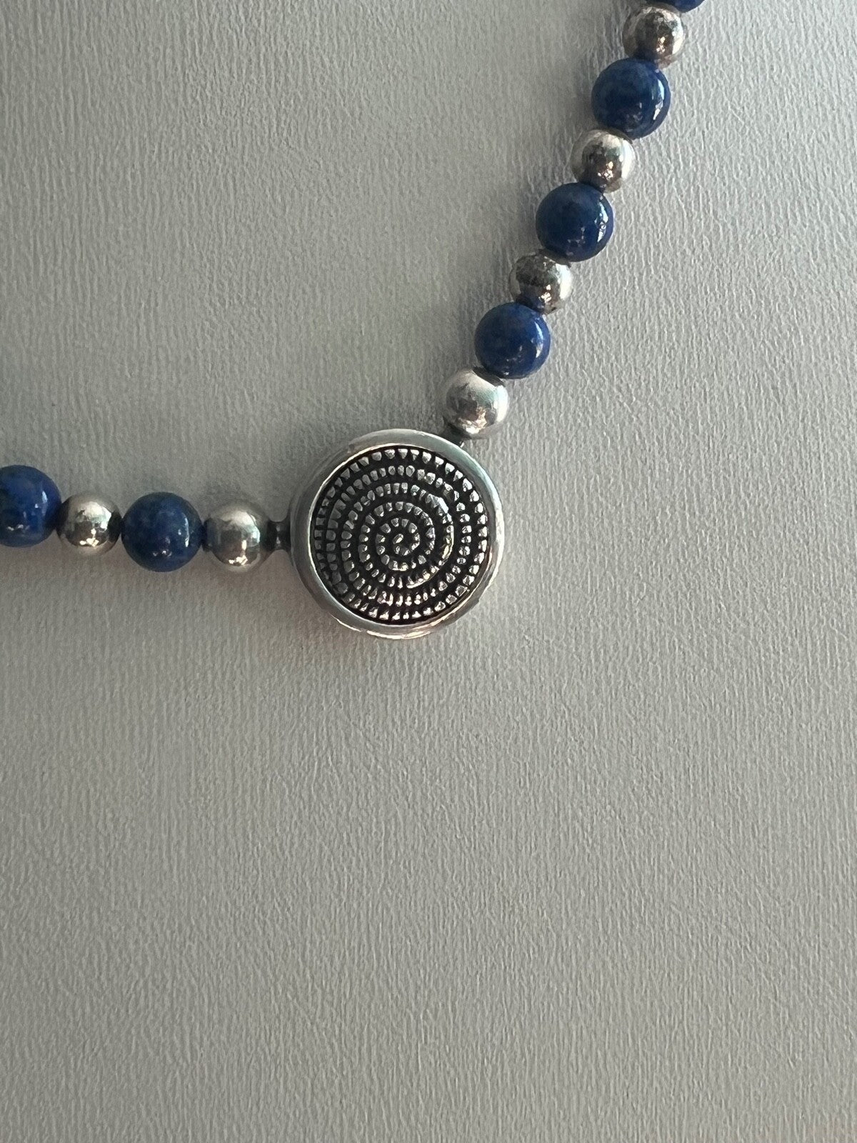 Sterling Silver Lapis-Lazuli Beads w/Unique Seashell Focal Clasp Estate Closeout