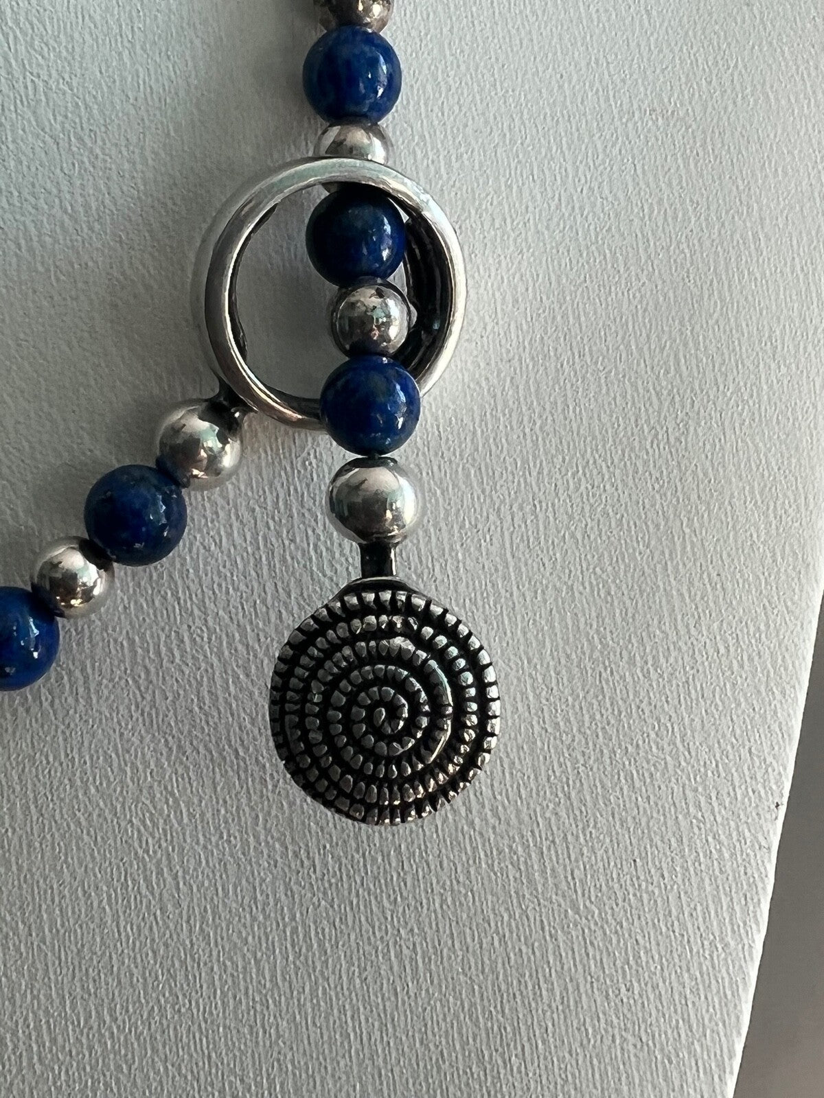 Sterling Silver Lapis-Lazuli Beads w/Unique Seashell Focal Clasp Estate Closeout