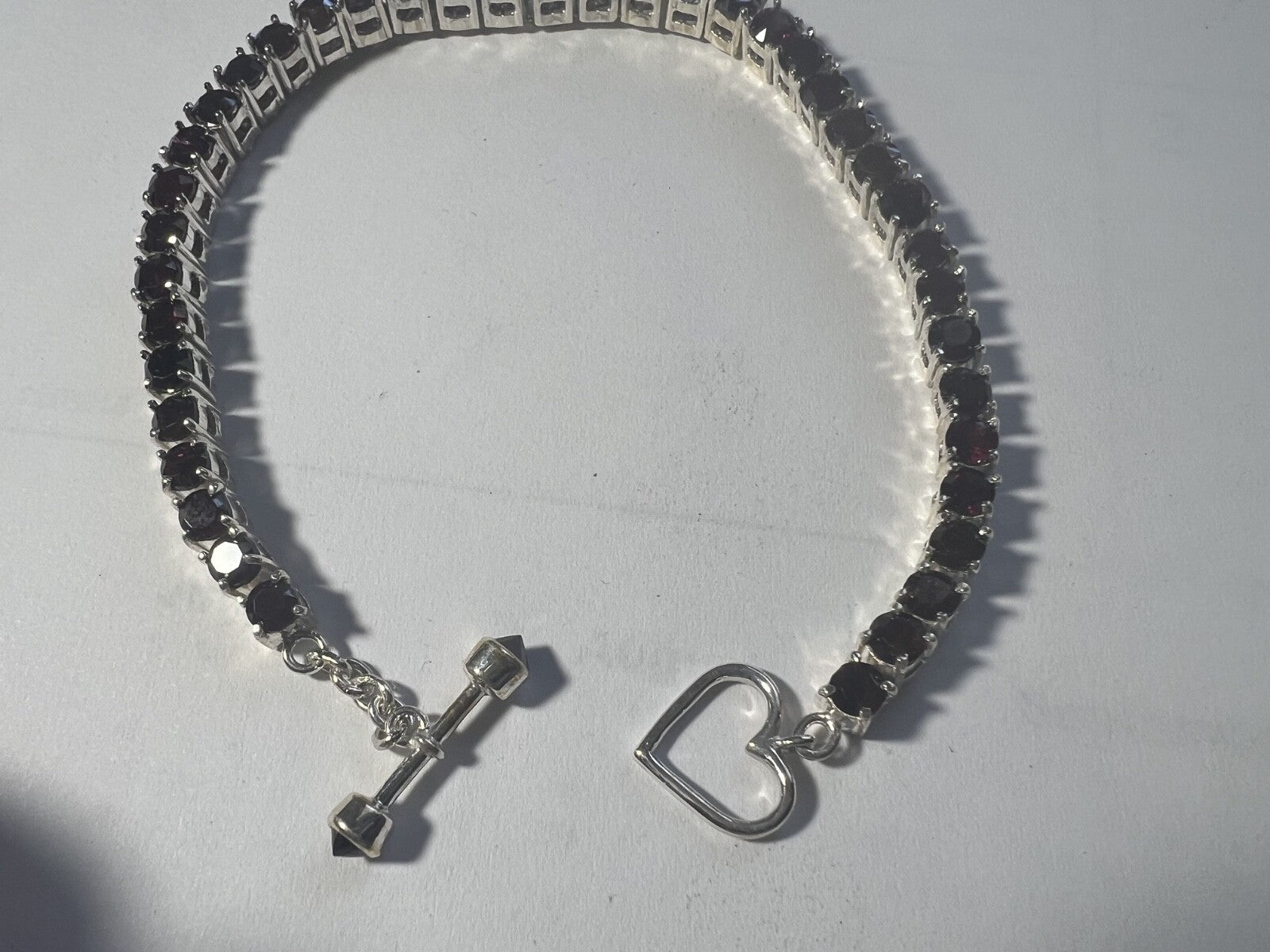 Brand New Idaho Rhodolite Garnet Tennis Bracelet Heart Toggle Clasp Made in USA