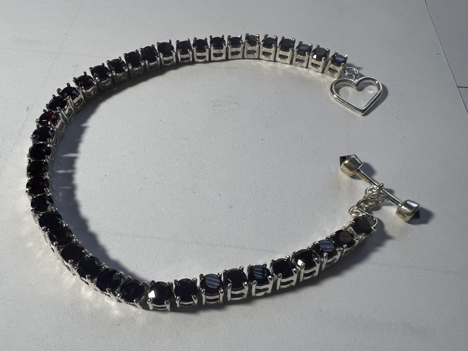 Brand New Idaho Rhodolite Garnet Tennis Bracelet Heart Toggle Clasp Made in USA