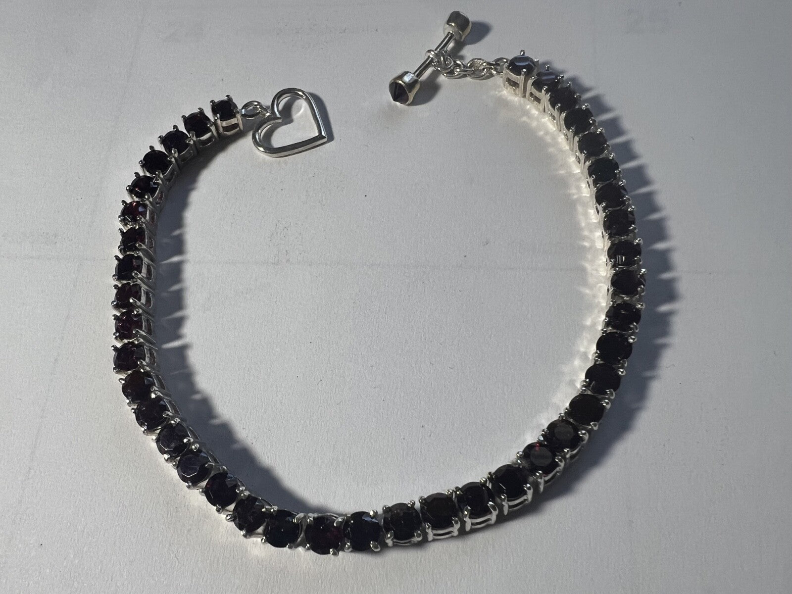 Brand New Idaho Rhodolite Garnet Tennis Bracelet Heart Toggle Clasp Made in USA