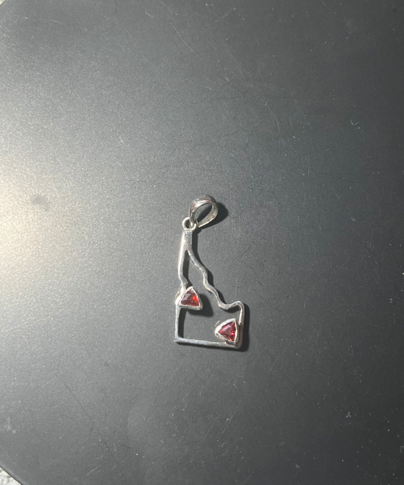 Garnet Sterling Silver Shaped Like Idaho Pendant January Birthstone Made In USA