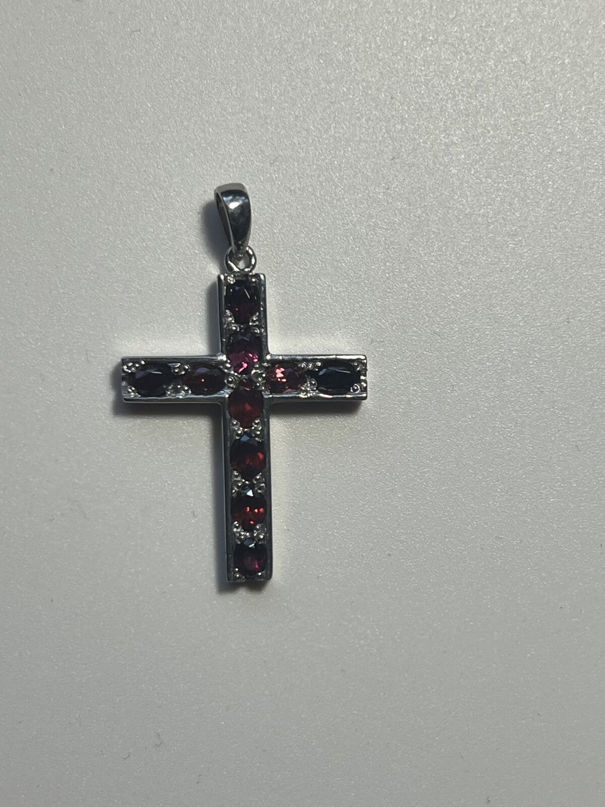 Handcrafted Idaho Rhodolite Garnet Cross Pendant Crucifix Nevada Sterling Silver