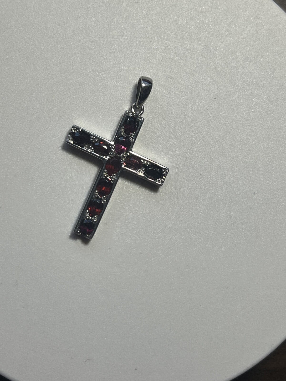 Handcrafted Idaho Rhodolite Garnet Cross Pendant Crucifix Nevada Sterling Silver