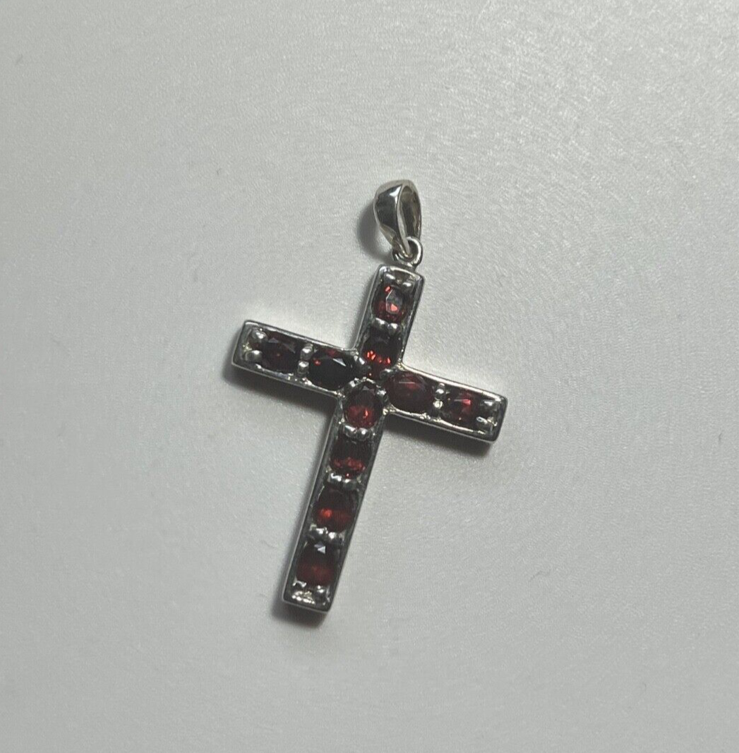 Idaho Rhodolite Garnet Cross Pendant Handmade Crucifix Nevada Sterling Silver