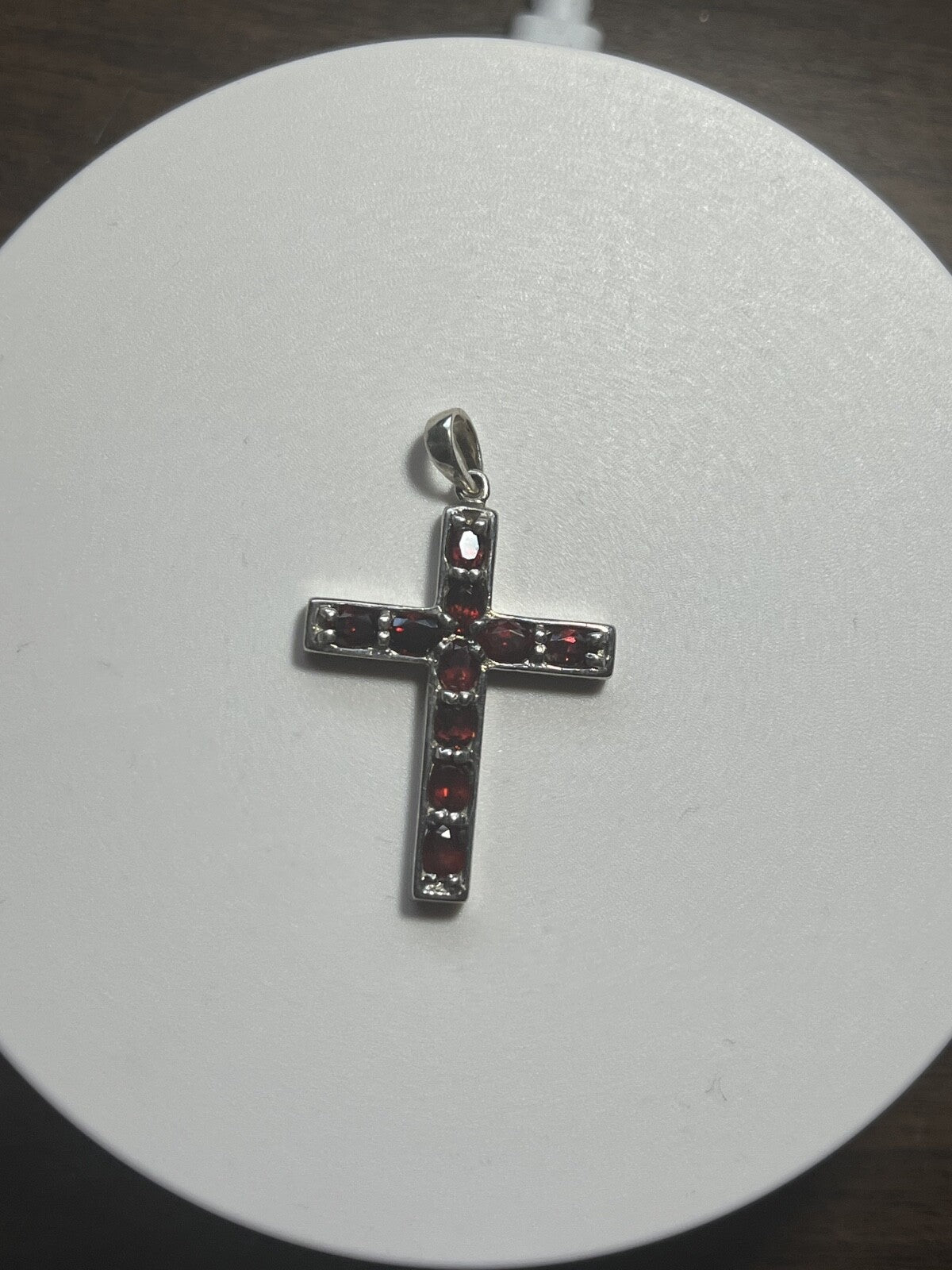 Idaho Rhodolite Garnet Cross Pendant Handmade Crucifix Nevada Sterling Silver