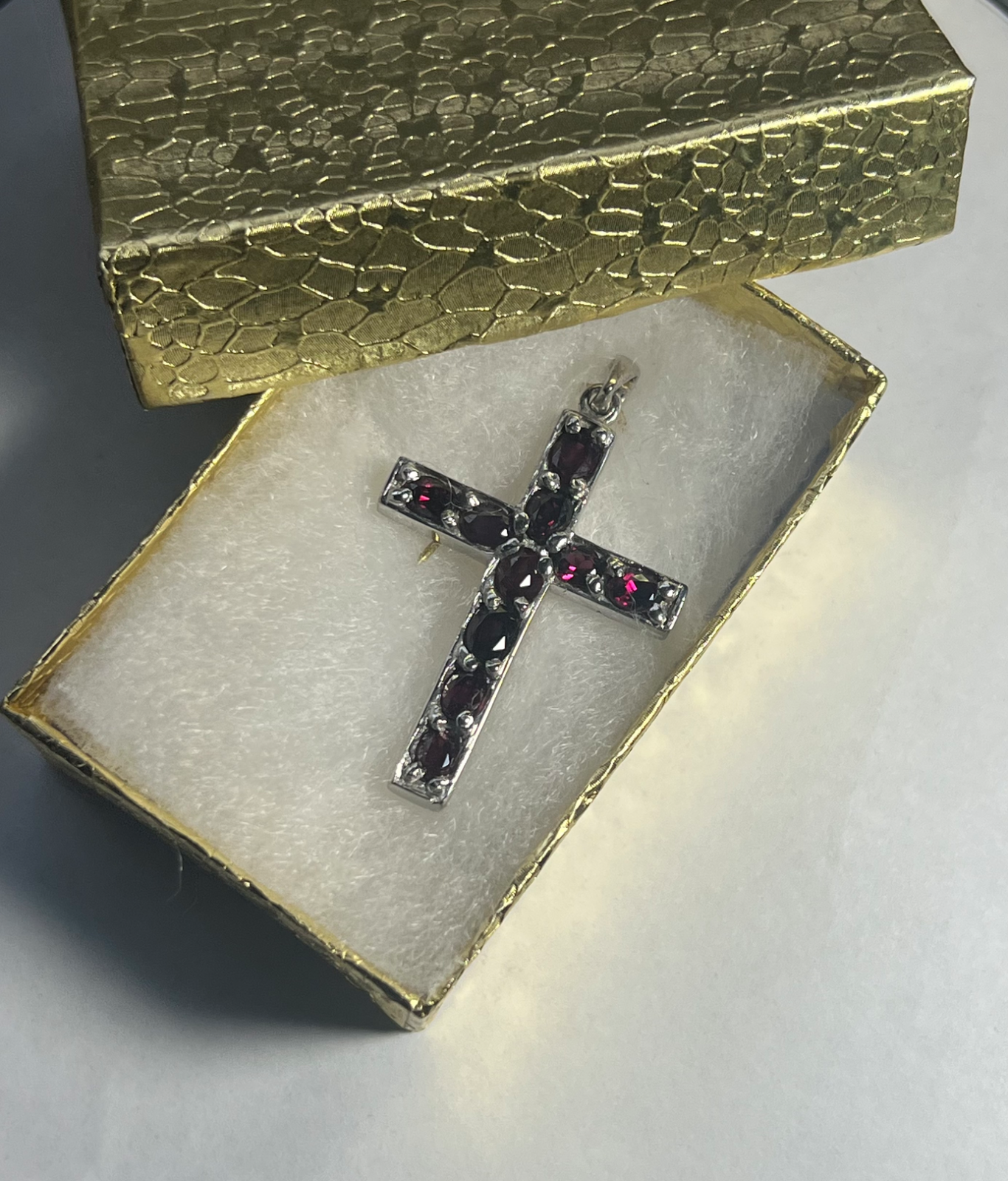 Idaho Rhodolite Garnet Cross Pendant Handmade Crucifix Nevada Sterling Silver