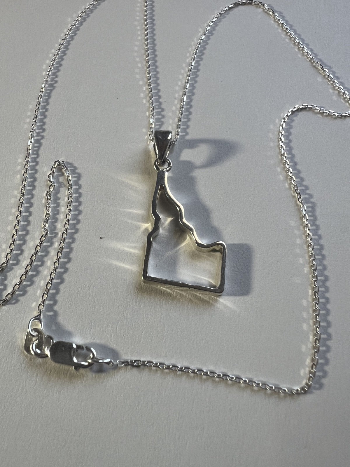 Sterling Silver Pendant Idaho Map 18” Chain Ready to Wear. Made in Idaho USA BSU