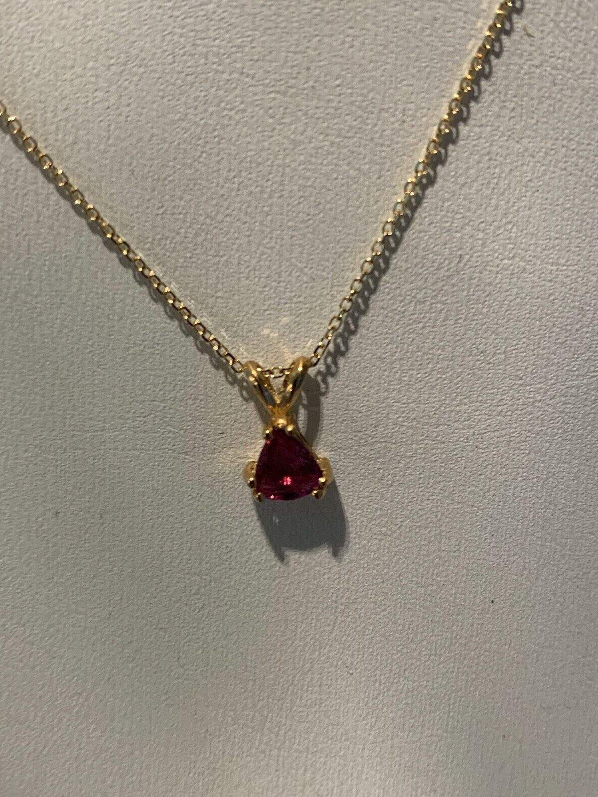 Very Pink Sapphire Pendant 14kt Yellow Gold Chain Ready to Wear Unique Triangle