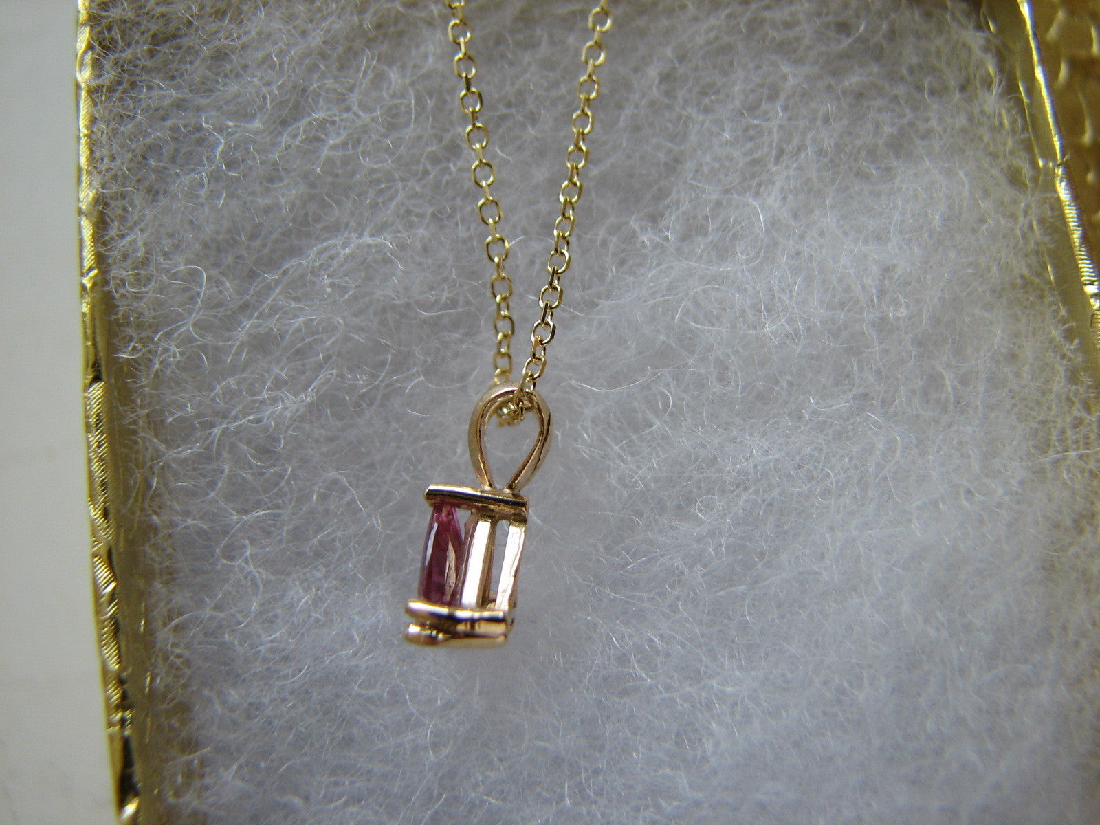 Very Pink Sapphire Pendant 14kt Yellow Gold Chain Ready to Wear Unique Triangle