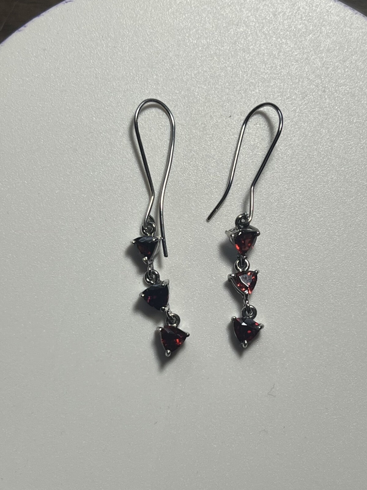 Handcrafted Sterling Cocktail Dangle Earrings Idaho Rhodolite Triangle Garnets