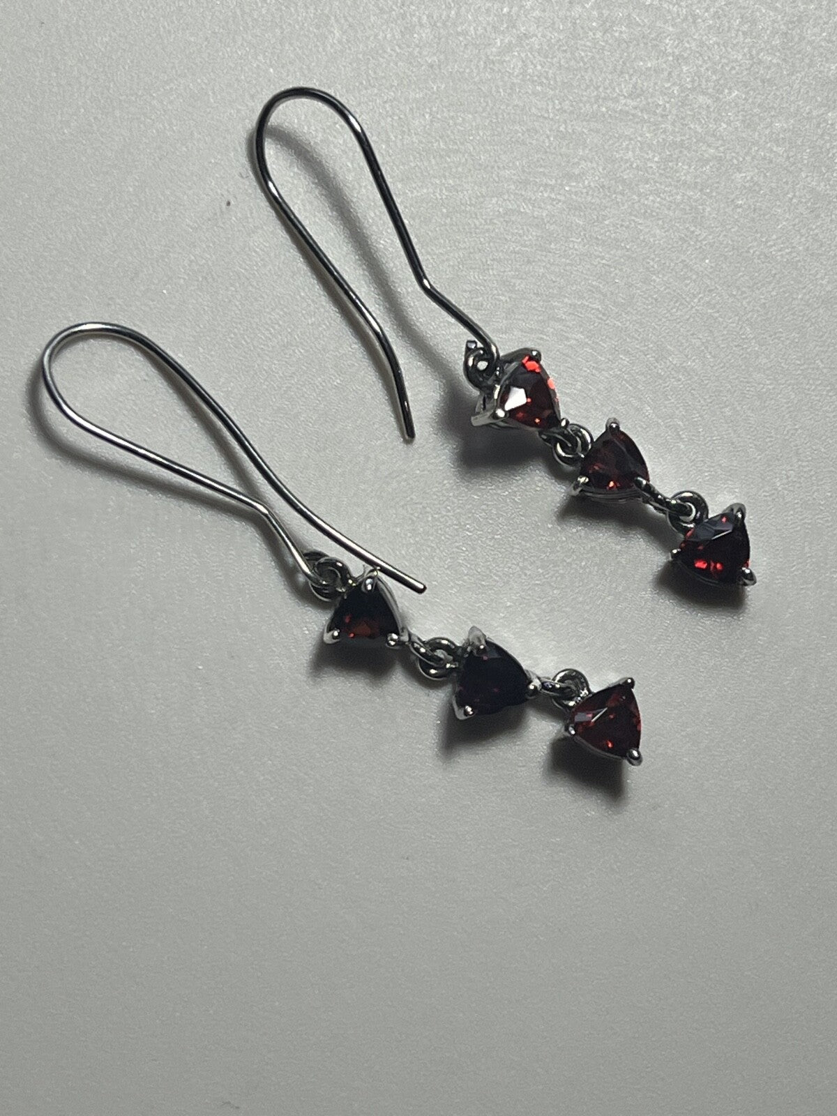 Handcrafted Sterling Cocktail Dangle Earrings Idaho Rhodolite Triangle Garnets
