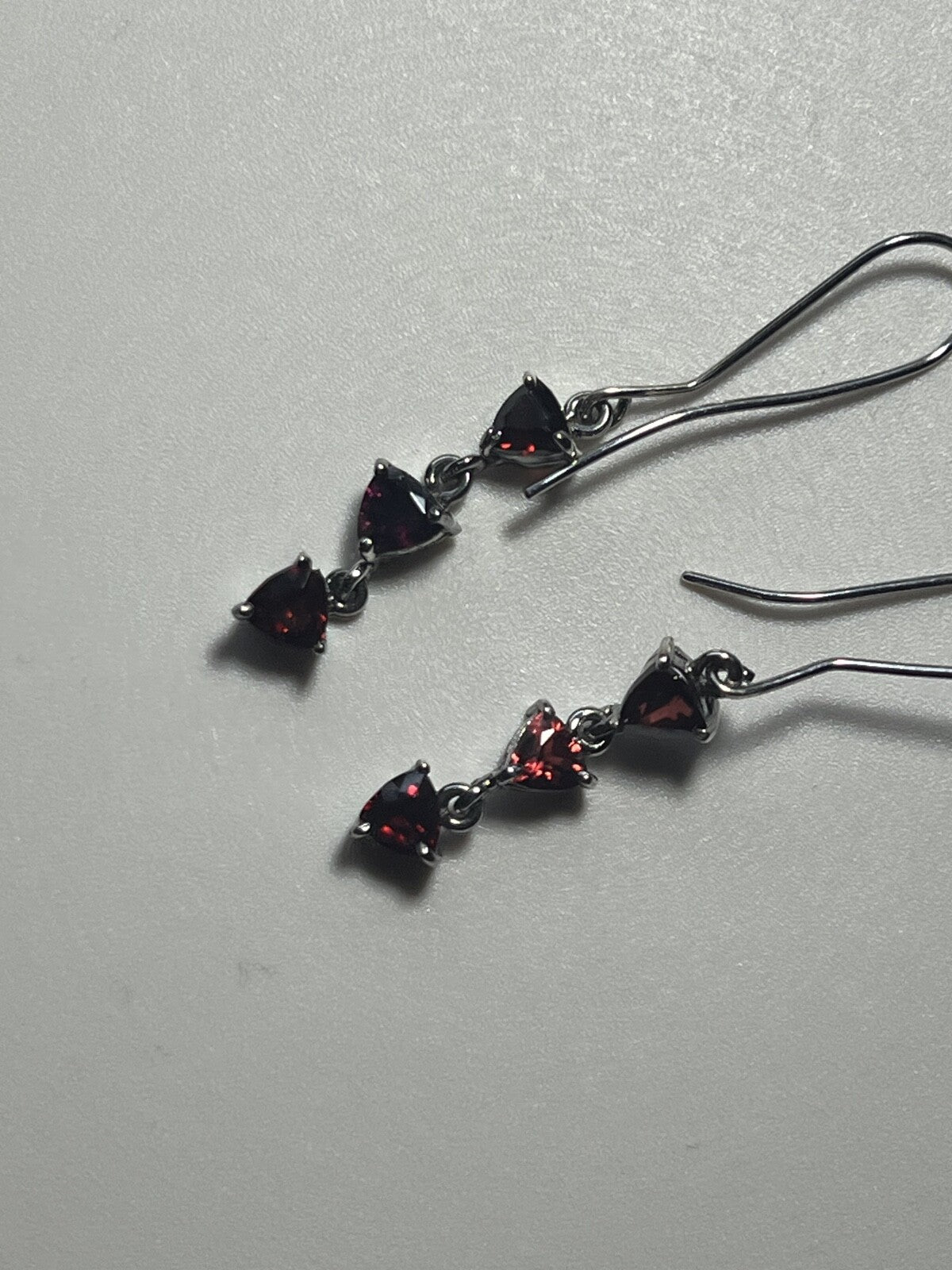 Handcrafted Sterling Cocktail Dangle Earrings Idaho Rhodolite Triangle Garnets