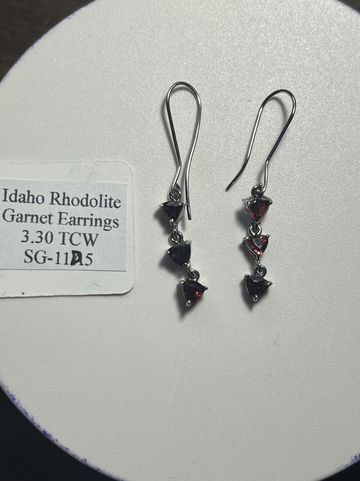 Handcrafted Sterling Cocktail Dangle Earrings Idaho Rhodolite Triangle Garnets