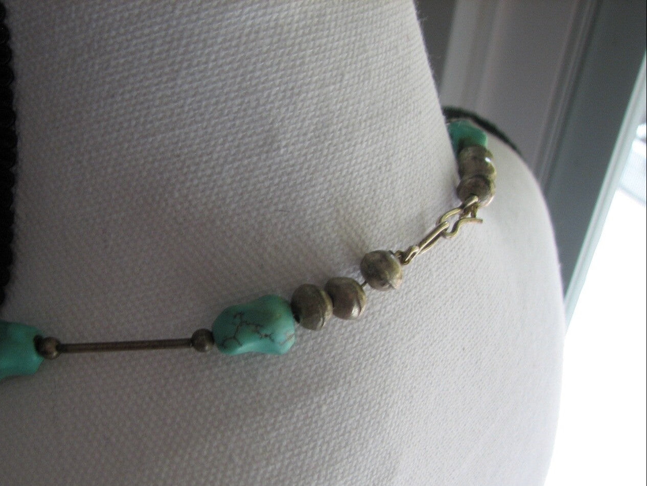 Sterling Silver Turquoise Nugget Southwestern Style 1970’s Necklace 18”