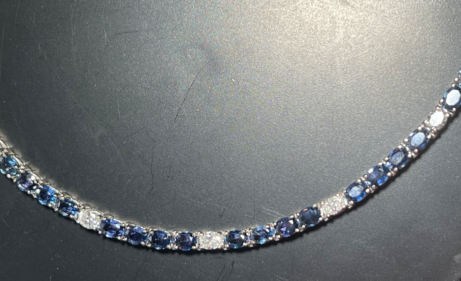 Yogo Montana Sapphire 14karat White Gold Tennis Bracelet Estate Liquidation Sale
